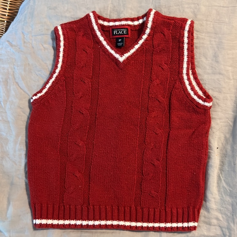 Red sweater vest, size 3T from The Children’s Place.
